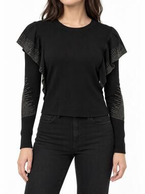 Zara Women's Black Rhinestone Layered Butterfly Sleeve Sweater Top Small NWT